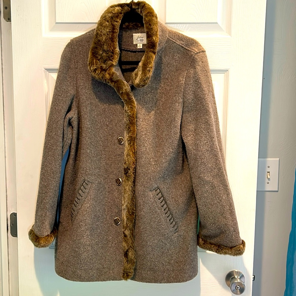 J Jill Faux Fur Trimmed Wool Coat - Size M